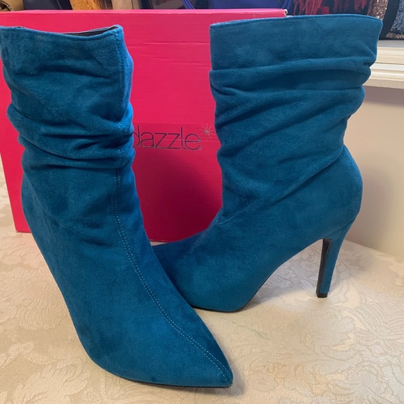 Shoe Dazzle Teal suede heeled boots 8.5 $27 - Picture 3 of 8
